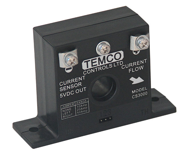 Current sensor output signal device for monitoring single-phase AC loads with 0-5V DC output.